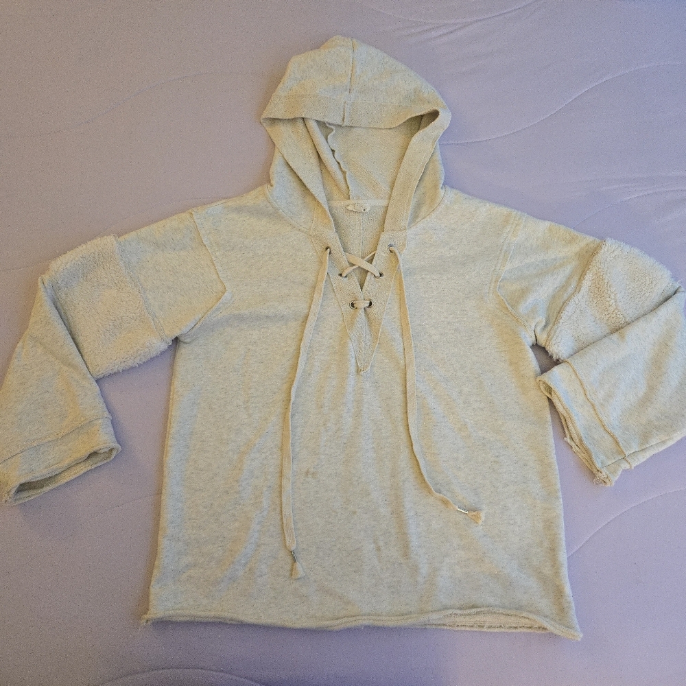 Pol sz Large cozy oatmeal sherpa vintage style distressed hoodie